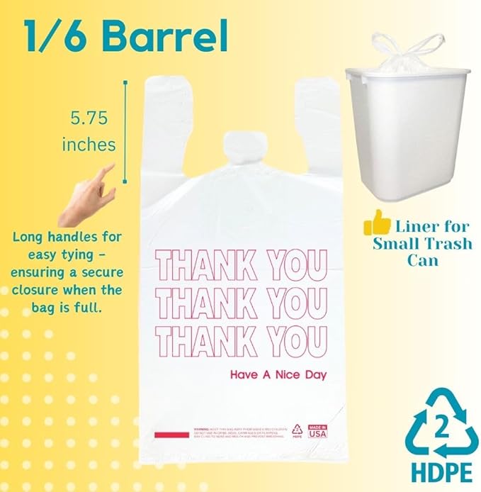 Bulk Thank You T-Shirt Bags (1000 Count) | White Plastic Shopping Sacks with Handles – Reusable for Grocery, Retail, Takeout, Merchandise & Small Trash Liners (11.5" x 6.5" x 21")