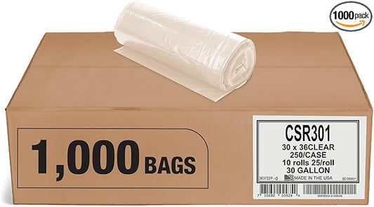Aluf Plastics 20-30 Gallon Clear Trash Bags - (Huge 1000 Pack) - 30" x 36" - 1.2 MIL (Equivalent) - Heavy Duty Industrial Liners Clear Garbage Bags for Recycling, Contractors, Storage, Outdoor