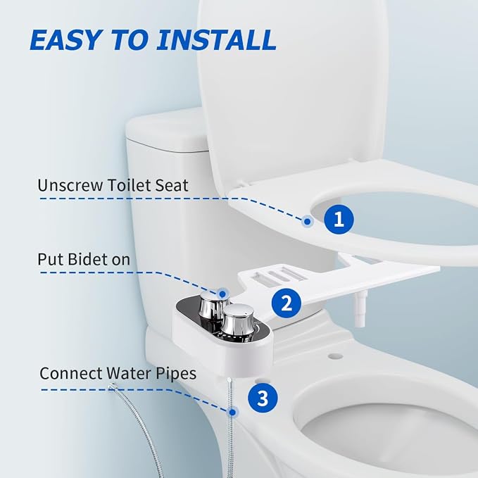 Hot and Cold Bidet Attachment for Toilet, Ultra-Slim Bidet Attachment Warm Water, Non-Electric Adjustable Pressure Self Cleaning Sprayer Nozzle Control for Posterior, Feminine Wash