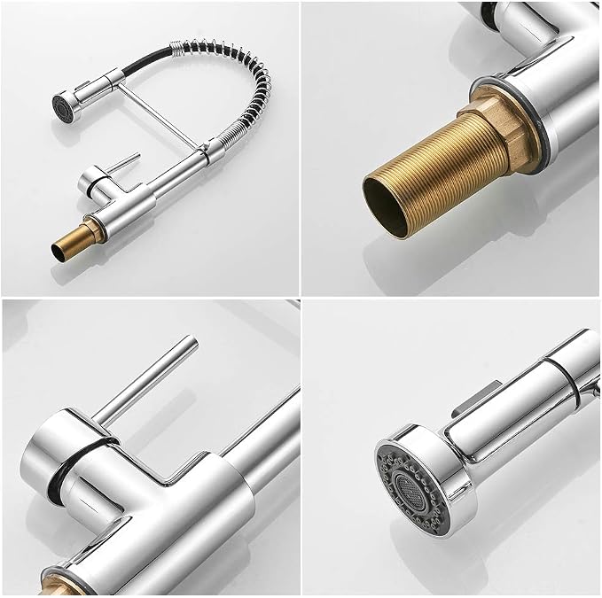 Spring Kitchen Sink Faucet Commercial Single Handle Single Lever Kitchen Faucet with Pull Down Sprayer, Polished Chrome Kitchen Faucets