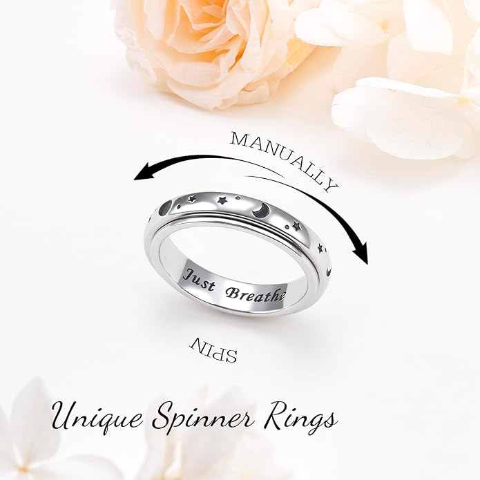 Ladytree Spinner Fidget Anxiety Ring,925 Sterling Silver Stress Relief Worry Ring,Platinum Plated ADHD Autism Jewelry,Birthday Mom Gift for Women