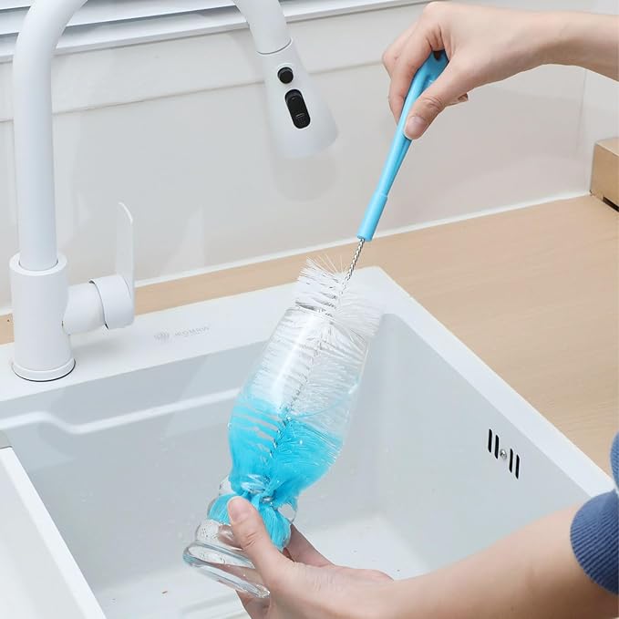 Reallnaive 12 Pcs Long Bottle Cleaning Brush Stainless Steel Handle Water Scrubbing 15.2 Inch Cleaning Brush Set for Washing Narrow Neck Bottles, Wine Decanter, Flask, Beer Brewing Supplies