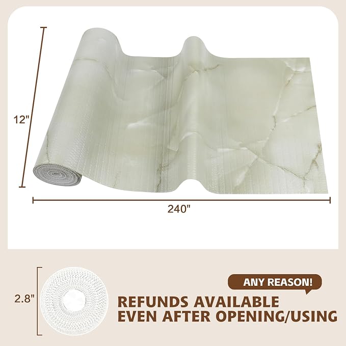 2-Layer Drawer and Shelf Liner for Kitchen Cabinet: 23.6in X 20Ft Non Slip Waterproof Shelf Paper Non Adhesive Refrigerator Liners Cyan Marble Easy Liners for Bathroom with Knife Tape Measure