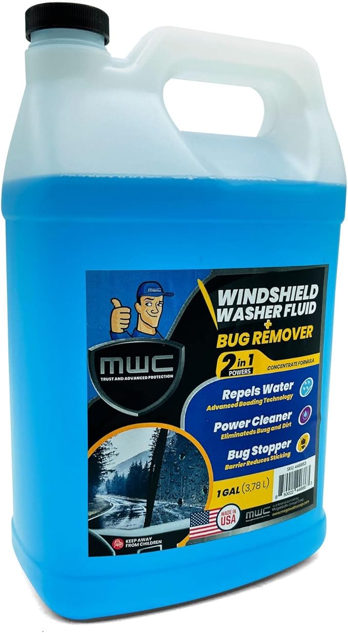 MWC Windshield Washer Fluid, Ready to Use, Removes dirt, Safe for the environment, Removes grime, Streak Free Glass Cleaner,+ 32°F, 1 Gallon (3.78 Liters)