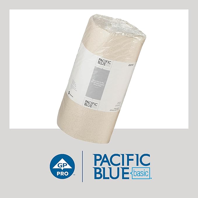 Georgia-Pacific Pacific Blue Basic 2-Ply Recycled Perforated Paper Roll Towel (Previously Branded Envision) By GP PRO (Georgia-Pacific), Brown, 28290, 250 Sheets Per Roll, 12 Rolls Per Case