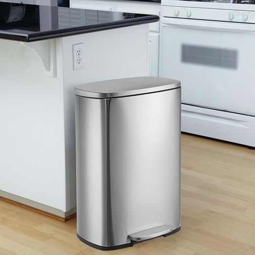 Fashionwu 50L/13 Gallon Stainless Steel Rectangular Trash Can with Foot Pedal, Soft Close Lid