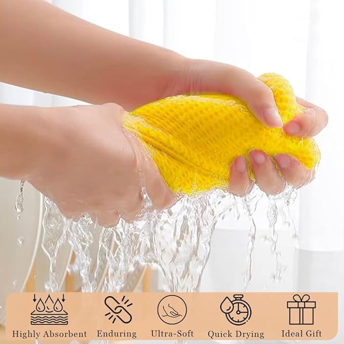 DishCloths Kitchen|Waffle Terry Check Weave Hand Towels|Cotton 12x12 Reusable Dish Rags Washing Scrub Cleaning Dishes|Dish Bar Mop Towels Hand Wipes|Spring Easter Basket Decor|6 Pc -Lemon Yellow