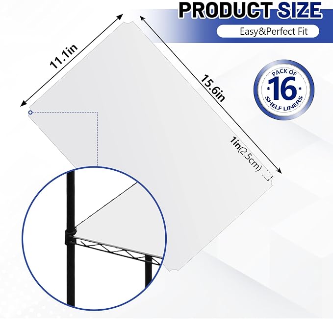 Sliner 16 Pcs 11.8 x 16.6 Inch Wire Shelf Liner Clear Plastic Waterproof Liners for Organizing Metal Rack Shelves, Kitchen Cabinets, Cupboard, Pantry