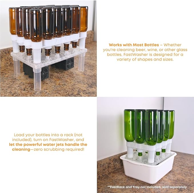 FastWasher24 Beer Bottle Washer and Wine Bottle Cleaner | Bottles & Racks NOT Included |General Purpose Bottle Rinser, Bottle Cleaner and Bottle Sanitizer System | Easy to Assemble