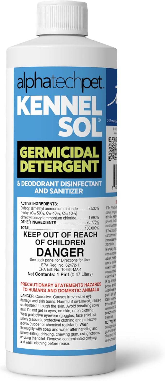 KennelSol Dog Crate Cleaner & Disinfectant for Kennels, Cages, Floors, Litter Boxes & Hard Surfaces | EPA-Registered, Kills Bacteria & Viruses, Parvo Disinfectant | 16 Fl Oz