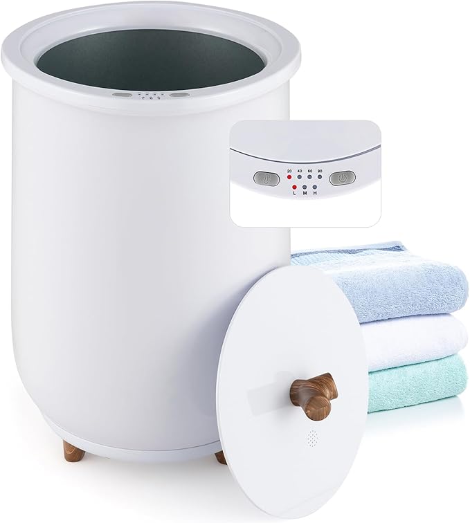 Giantex Towel Warmer Bucket, 23L Large Hot Towel Bucket for Bathroom Spa, Wood Handle, 3 Heating Modes, Adjustable Timer & Auto Shut Off, Fits Up to Two 40" x 70" Oversized Towels, Blankets, White