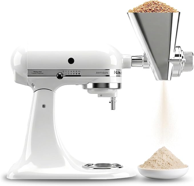 Wiselet Grain Mill Attachment for Kitchenaid Stand Mixer, 12 Gear Metal Flour Maker for Wheat, Oat, Buckwheat, Corn, Beans and Other Cereals, Included Brush and Screwdriver, Hand Wash Only