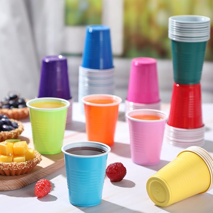 Eaasty 1000 Pcs Disposable Party Plastic Cups 10 Colors 5 Oz/150 ml Plastic Drinking Cups Assorted Colors Disposable Drinking Tumblers for Tasting, Birthday Parties, Picnic, BBQ, Wedding