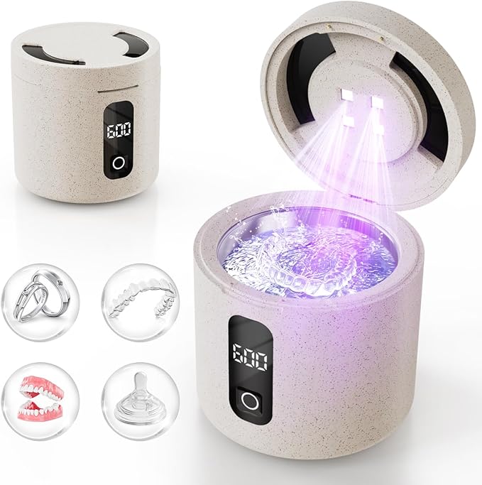 Ultrasonic Retainer Cleaner Machine, 45kHz ultrasonic Cleaner for Denture/Jewelry/Toothbrush with 4 Cleaning Modes, Digital Timer, 200ML Mouth Guard Cleaner for Aligner
