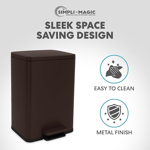 Simpli-Magic 50 Liter / 13.2 Gallon Soft-Close, Smudge Resistant Trash Can with Foot Pedal and Built in Filter- Brown