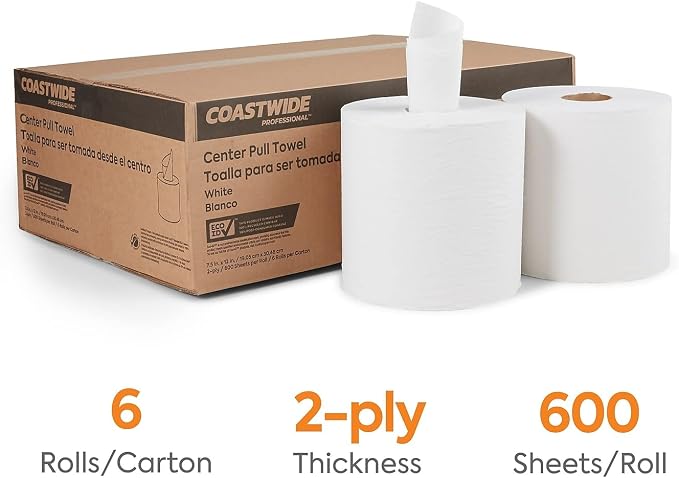 Coastwide Professional Recycled Centerpull Paper Towels, 2-ply, 600 Sheets/Roll, 6 Rolls/Pack
