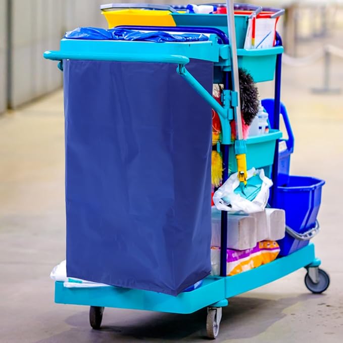 HEALLILY Janitorial Cart Bag Cleaning Bag for Housekeeping Multi-Functional Replacement Trolley Large Capacity Durable Cleaning Supply with Hooks 27X16X11 Inches