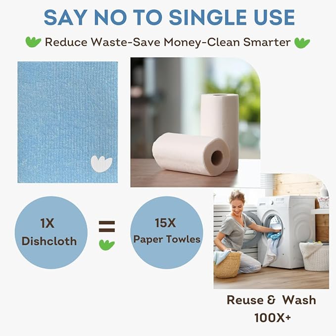Swedish Dishcloths for Kitchen by EKOH – 12 Pack Reusable Paper Towels – Washable Eco-Friendly Cellulose Sponge Cloths – Odor-Free, Absorbent Cleaning Towels – Blueberry Design