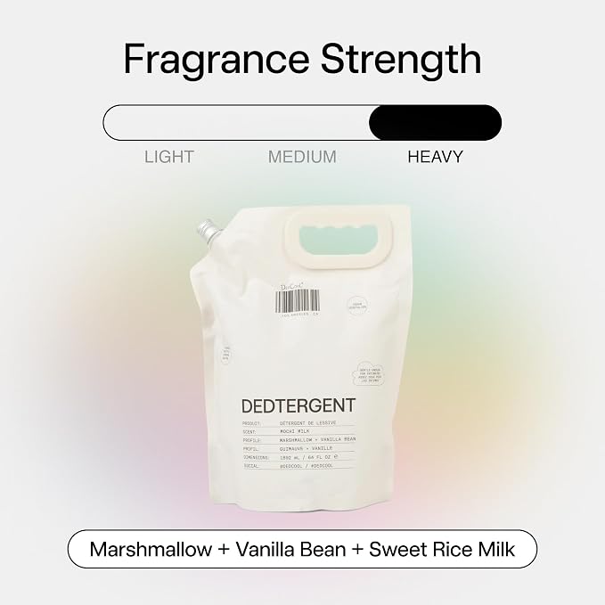 DedCool Liquid Laundry Detergent in Mochi Milk | Luxurious Scent | Stain-Removing Formula | Infused with Natural Essential Oils | Non-Toxic | Up to 120 Washes | 64 fl oz