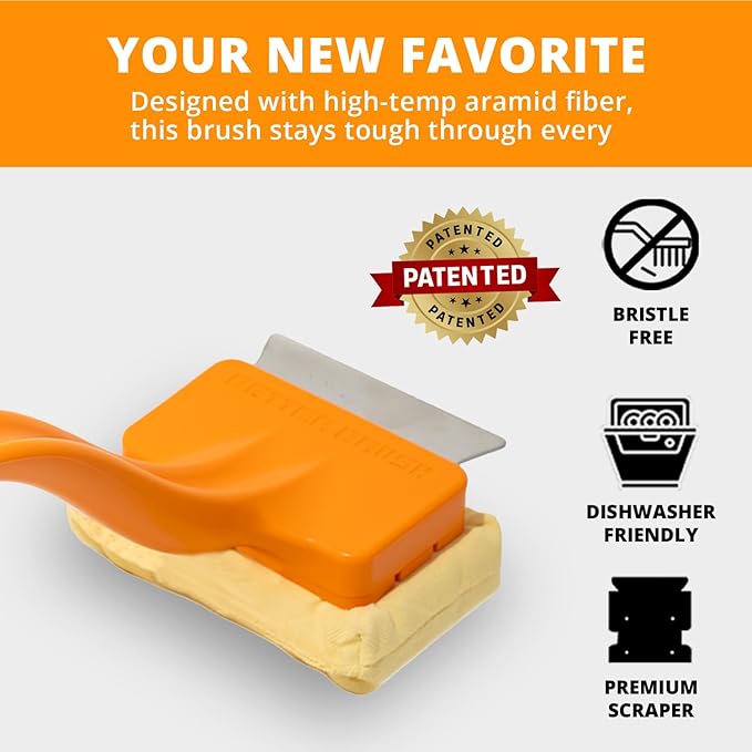 Grill Rescue BBQ Replaceable Scraper Cleaning Head - Bristle Free Grill Brush, Safe for Stainless Steel & Cast Iron Grates - Premium Aramid Fiber, Built-in Bottle Opener (Better Brush)