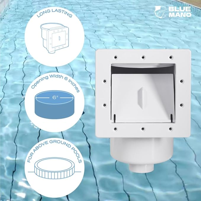 Blue Mano Standard Above Ground Pool Skimmer Complete Kit, Replacement for SP1091LX, 45-400, 32190, 8940, Opening Width 6" Fits All Standard Pool Wall Openings
