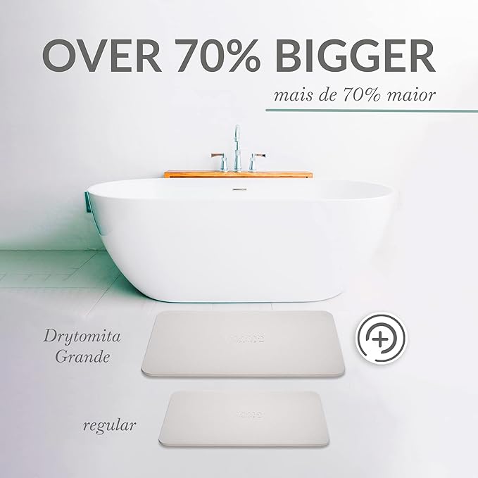 Momo Lifestyle Large Stone Bath Mat Drytomita – Quick Drying Diatomaceous Earth, Ultra Absorbent (Linen Grey, Grande 32" X 20")