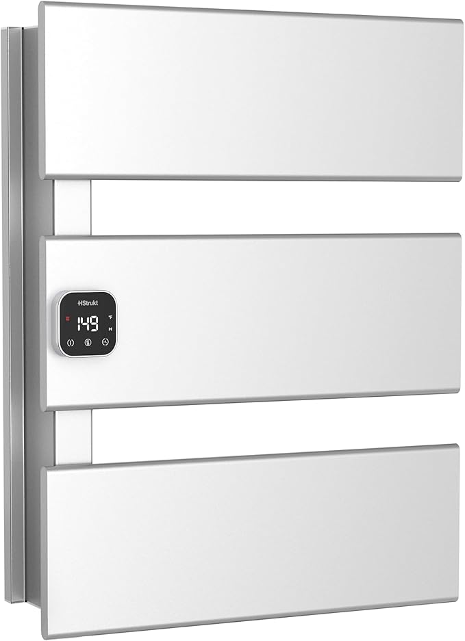 L Series Electric Towel Warmer for Bathroom, 3 Panel, Silver | Thermo Control and Timer, Fast Heat in 3 Mins, Dry Towels in 4 hrs, Memory Function, Work with Smart Plug, Left-Wiring