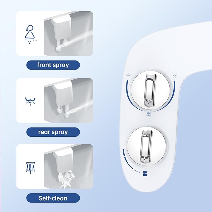 GarveeHome Bidet Attachment for Toilet, Dual Self-Cleaning Nozzles with Rear & Feminine Wash, Adjustable Water Pressure, Easy Installation, White Hygienic Bathroom Accessory