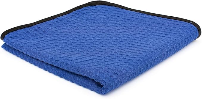 The Rag Company Dry Me A River, Professional Korean 70/30 Blend Microfiber Waffle-Weave Drying & Detailing Towels, Soft Suede Edges, 390 GSM, 20x40 Inches, Royal Blue, 2-Pack