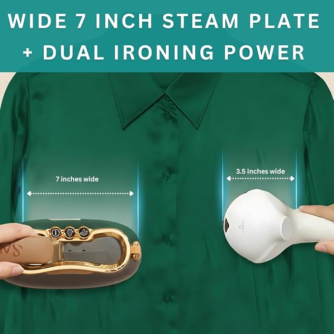SALAV® Retro Edition Duopress Handheld Garment Steamer & Iron, Ceramic Plate, 1000W, No Drip Steam, Vertical & Horizontal Steam, Emerald - Removes Wrinkles & Refreshes Clothes, Vintage Style