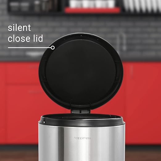 happimess HPM1001A Oscar Round 8-Gallon Step-Open Trash Can with Free Mini Trash Can, Modern, Fingerprint Proof for Home, Kitchen, Office, Large:7.9 Gallon Small:1.3 Gallon, Stainless Steel