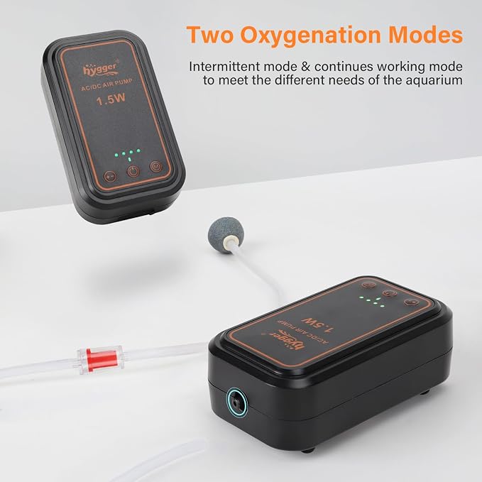 hygger Aquarium Air Pump, Rechargeable Portable Oxygen Pump with Single/Dual Outlets, Ultra Quiet Battery Powered Air Bubbler for Fish Tank up to 200 Gallo