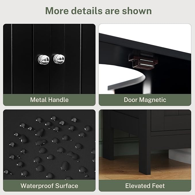 TEENFON Pedestal Sink Storage Cabinet, Under Sink Cabinet with 2 Doors & Shelf, Under Bathroom Sink Cabinet, Pedestal Sink Storage for Bathroom, Black