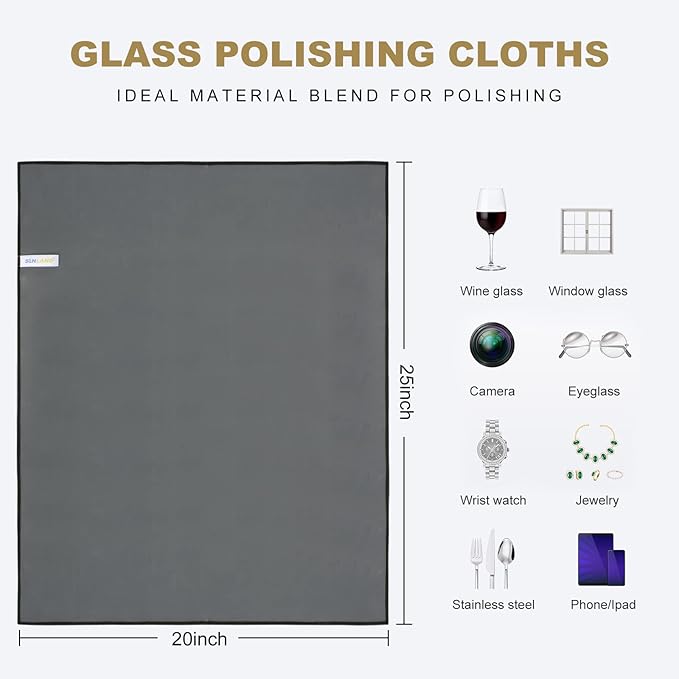 SINLAND Microfiber Glass Polishing Cloths Large Size Thick Lintless Drying Towels for Wine Glasses Stemware Dishes Stainless Appliances 19.5 Inch X 23.5 Inch Pack of 4 Dark Grey
