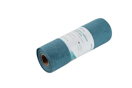 Restaurantware-Clean Tek Professional 11.8 x 11.8 Inch Microfiber Towel Rolls, 30 Reusable Towel Rolls - 30 Tear Away Sheets Per Roll, Perforated, Teal Microfiber Cloth, For All The Cleaning Tasks