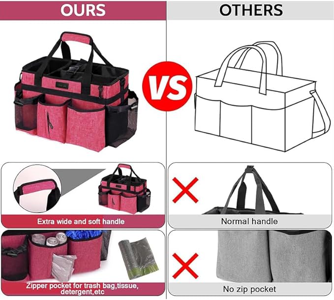 Wearable Cleaning Caddy Bag,Cleaning Supply Tote for Cleaning Supplies, Cleaning Organizer with Adjustable Shoulder and Waist Straps for Cleaners & Housekeepers (Increased Rose Red, Plus)
