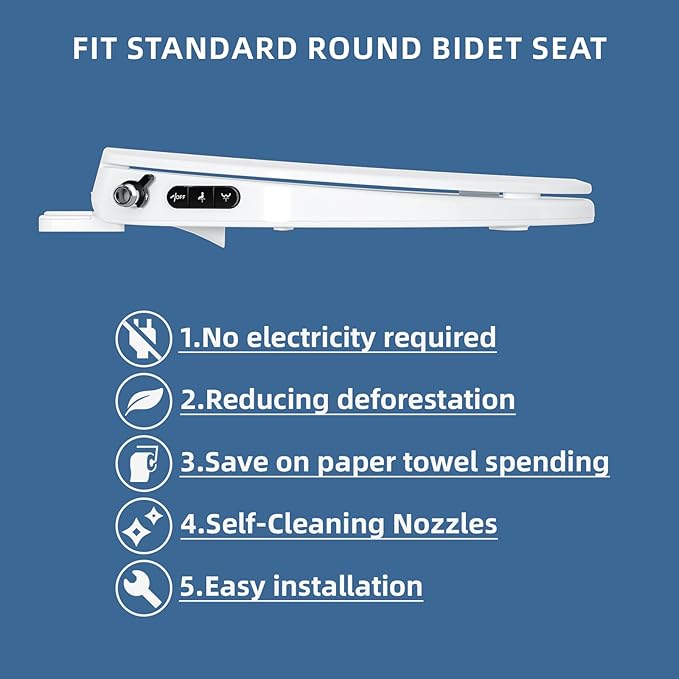 Clirass Bidet Toilet Seat, Knob-Adjustable Water Pressure, Buttons for Switching Between Bidet, Feminine Wash, and Self-Cleaning Modes, Dual Nozzle System, Quick Installation, Fits Round Toilets