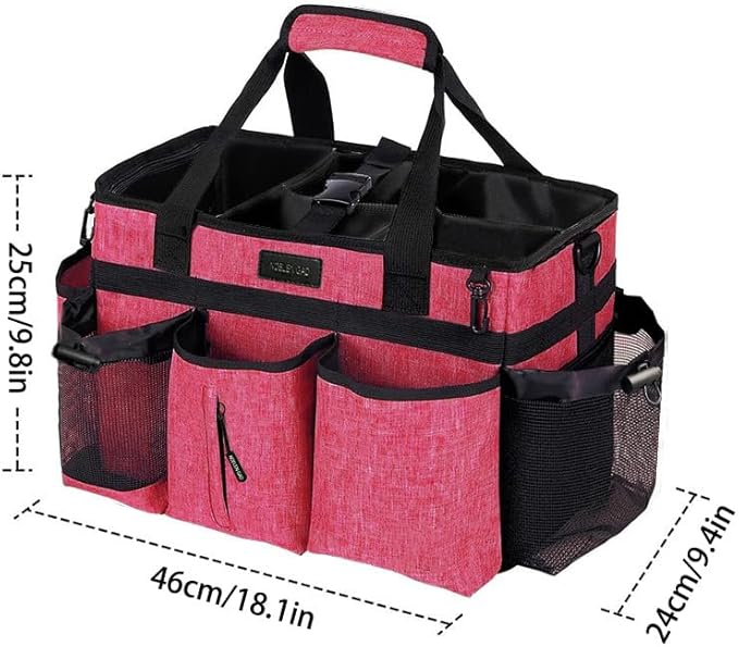 Wearable Cleaning Caddy Bag,Cleaning Supply Tote for Cleaning Supplies, Cleaning Organizer with Adjustable Shoulder and Waist Straps for Cleaners & Housekeepers (Increased Rose Red, Plus)