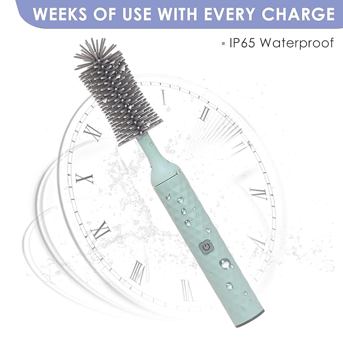 Electric Baby Bottle Brush Set with Electric Bottle Brush and Silicone Bottle/Nipple Brush, Long Straw Cleaner, Rechargeable Bottle Cleaner Electric,Waterproof Water Bottle Cleaner,Blue