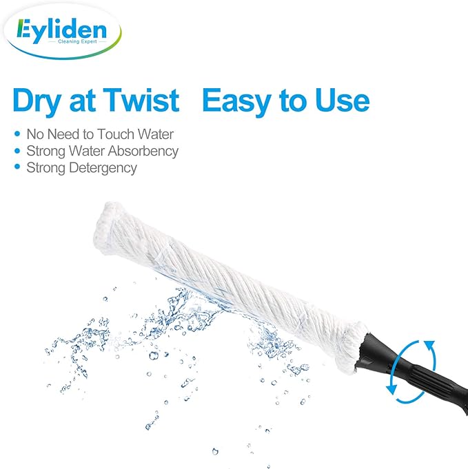 Eyliden Twist Mop and Collapsible Bucket Combo, Easy Wringing Mop with 2 Reusable Heads, Portable Handy Bucket for Cleaning, Camping, Tailgating and More