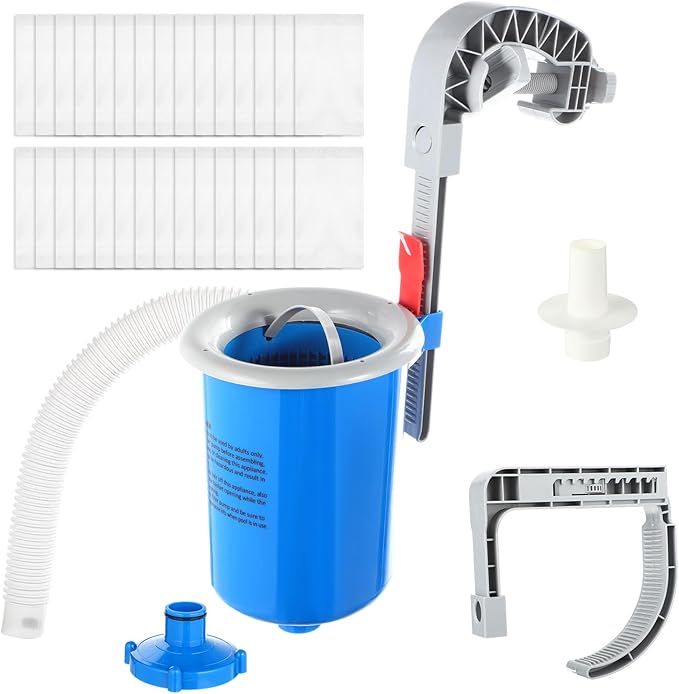 Tujoe Above Ground Pool Skimmer with 30 Socks Cleaning Filter Socks, Adjustable Wall Mount Surface Skimmer, Auto Skim Pool Leaves & Fine Debris Maintenance Kit