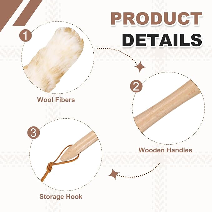 uxcell Wool Duster, 24.4" Natural Feather Cleaner Household Cleaning Duster with Solid Wooden Handle for Cleaning Fans Window Blinds Shelves Furniture, White Coffee