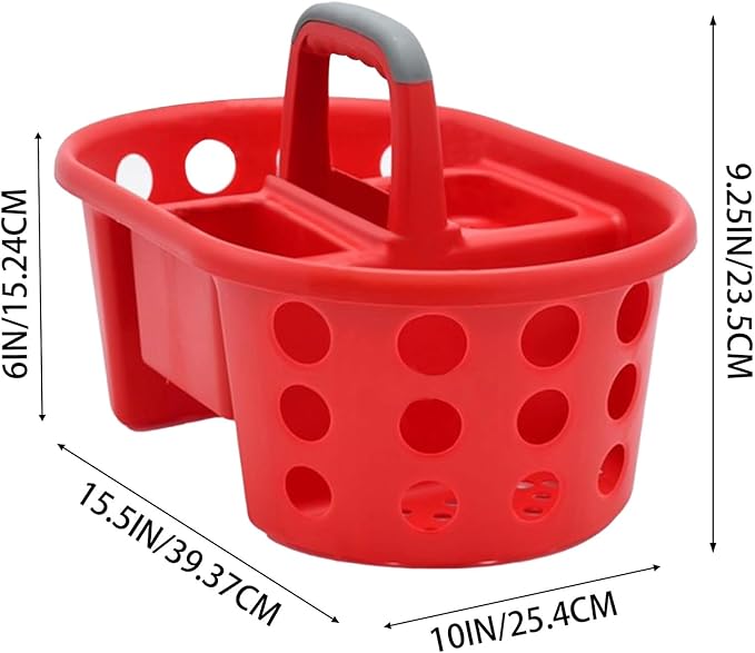 SIMPLYKLEEN Large Shower Caddy Portable 2PC - Made in USA Plastic Jumbo Size Dorm Storage Candy Tote with Handle Shower Organizer for Bathroom, Pantry, Kitchen, College Dorm, Red