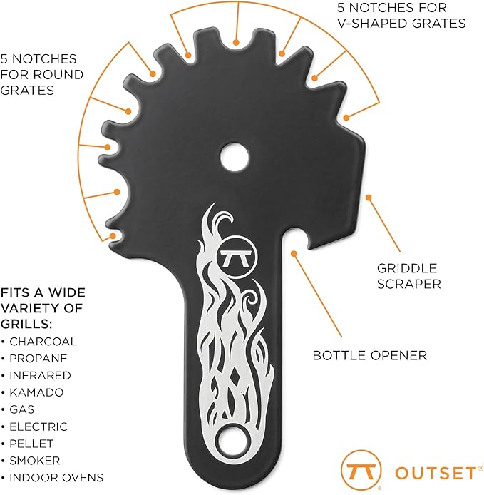 Outset Grill Cleaning Tool Set, Coil BBQ Brush and Grill Grate Scraper,Black