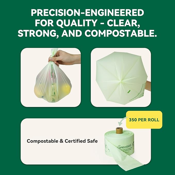UNNI Compostable Produce Bags, 15"x17", 1400 Count, ASTM D6400, BPI, CMA & OK compost HOME Certified, For Farmers Markets, Grocery Stores & Sustainable Produce Storage, Rooted in San Francisco