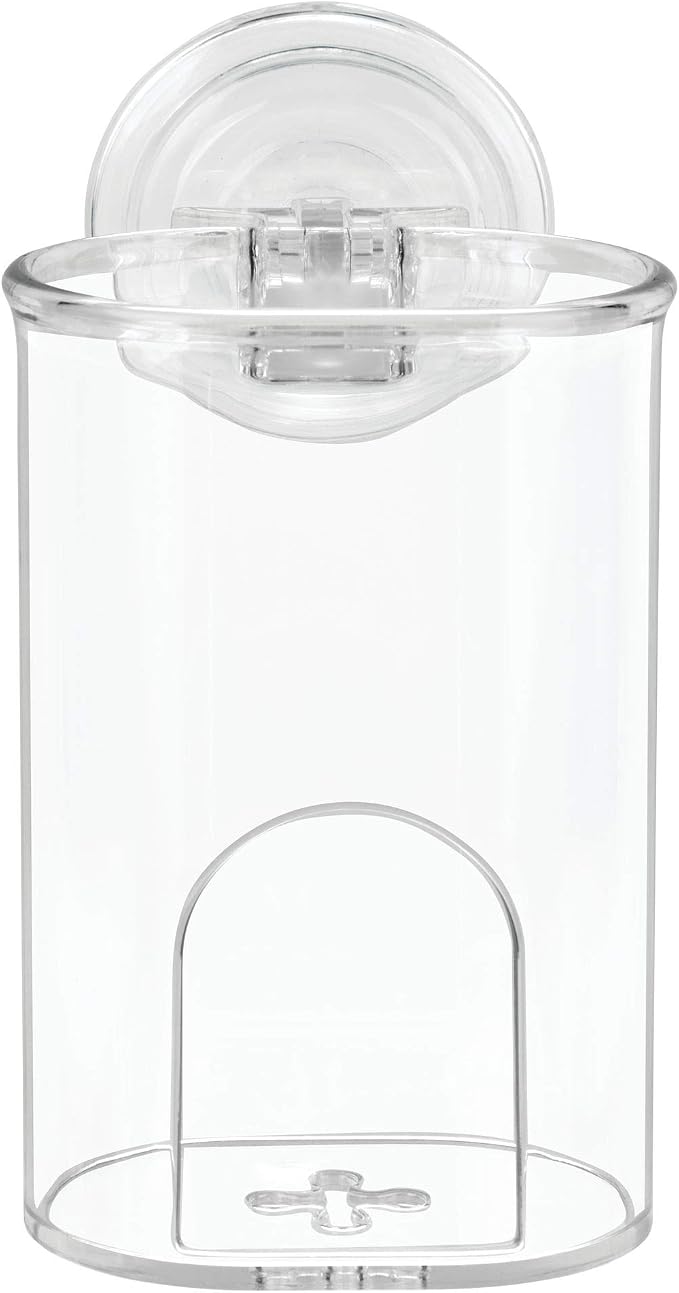 iDesign Plastic Suction Tumbler Cup and Bathroom Organizer for Mirror or Shower Storage – 3" x 3.5" x 4.5", Clear
