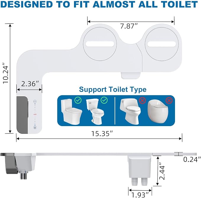 GarveeHome Bidet Attachment for Toilet, Non-Electric Self-Cleaning Dual Nozzle with Feminine and Rear Wash, Cold Water Sprayer with Adjustable Pressure, Easy to Install in Grey