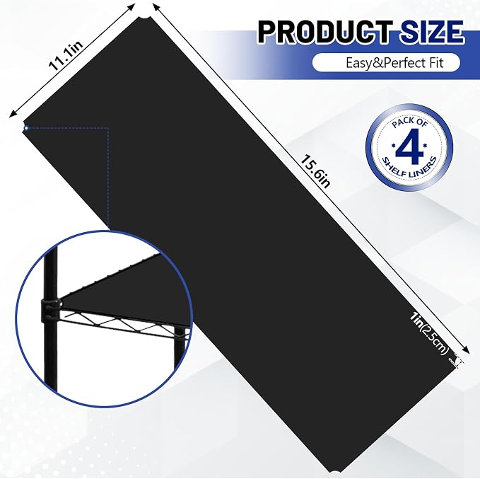 Sliner 4 Pcs 11.8 x 16.6 Inch Wire Shelf Liner Black Plastic Waterproof Liners for Organizing Metal Rack Shelves, Kitchen Cabinets, Cupboard, Pantry
