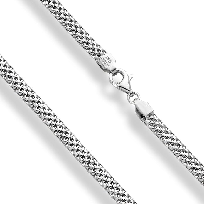 Miabella 925 Sterling Silver Italian 4mm Mesh Link Chain Necklace for Women, Made in Italy