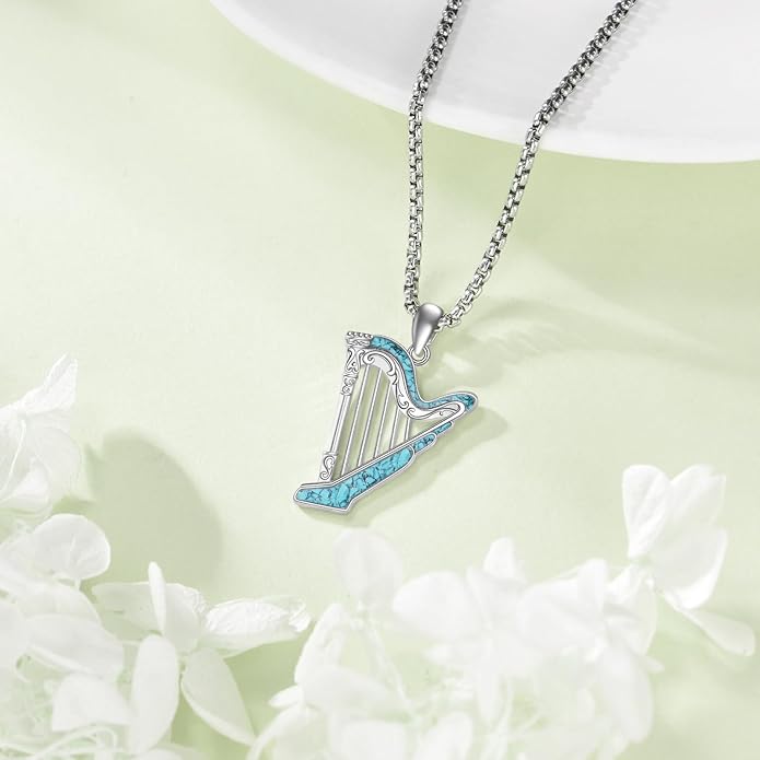Music Necklace Sterling Silver Turquoise Music Pendant Necklace Music Lovers Jewelry Gifts for Women Girls